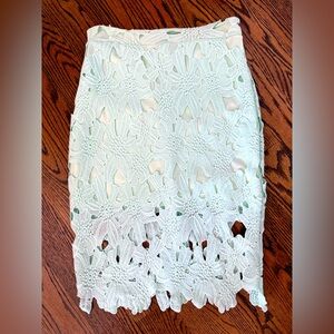 Mint green open lace bodycon straight knee length skirt M
